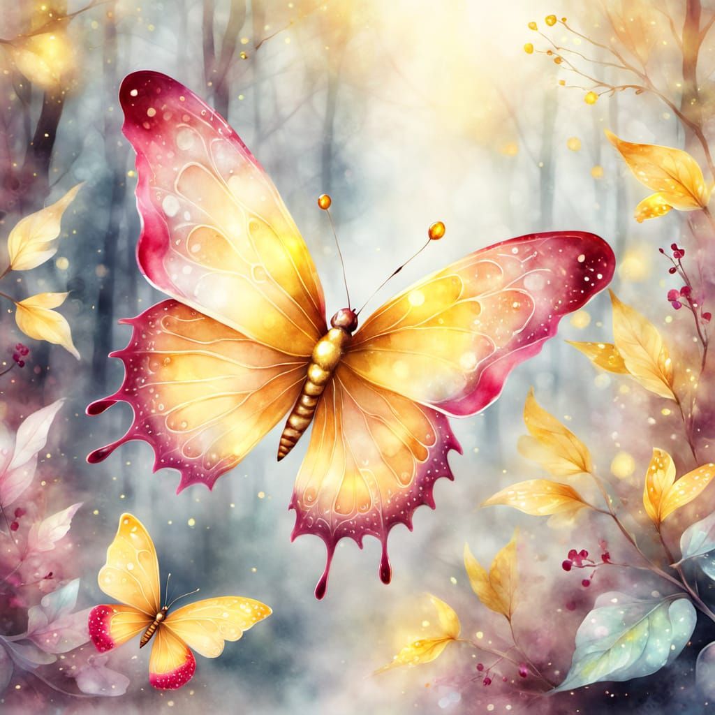 Whimsical Watercolor Butterfly in a Forest Glade