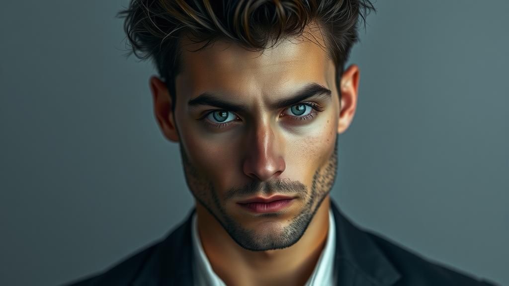 Intense Portrait of a Modern Man with Blue Eyes