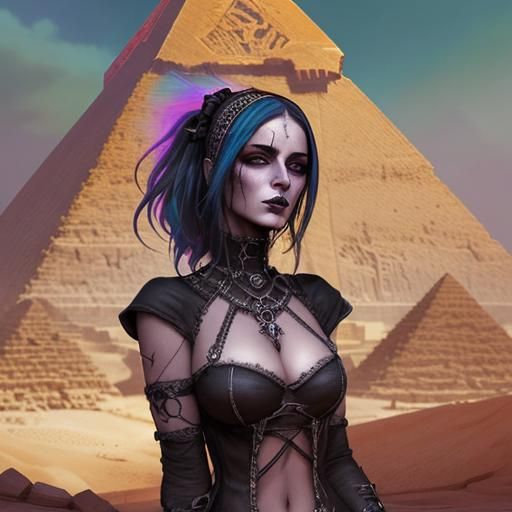 Gothic Necromancer at the Pyramids: Hyperrealistic Concept A...