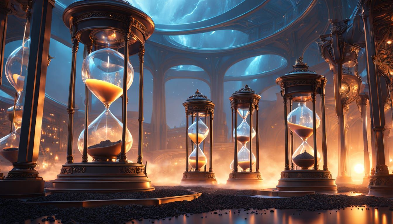 Surreal Anime Hourglass in Golden Hour