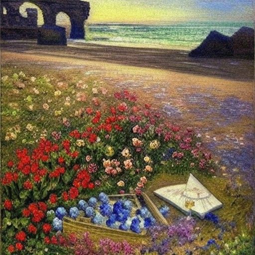 a patch of flowers near the beach