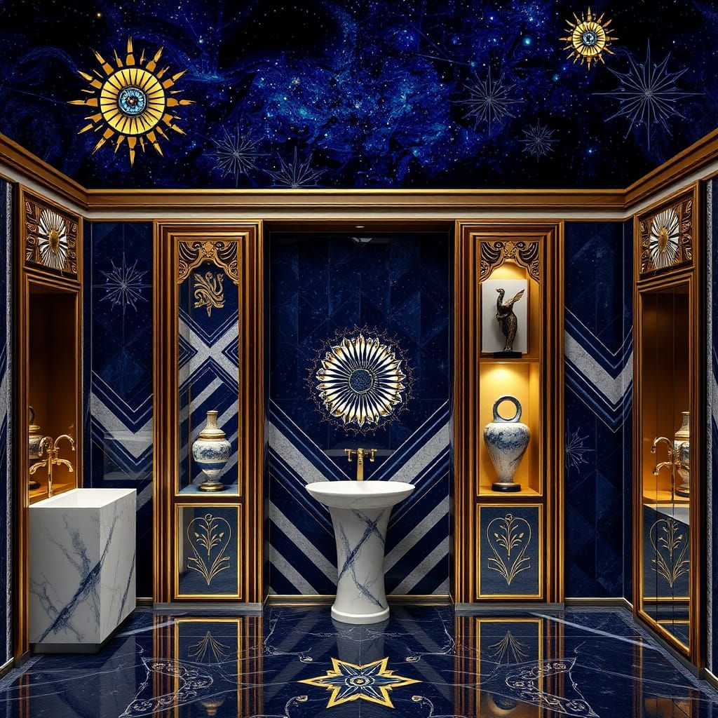 Art Deco Mosaic Masterpiece in Midnight Blue