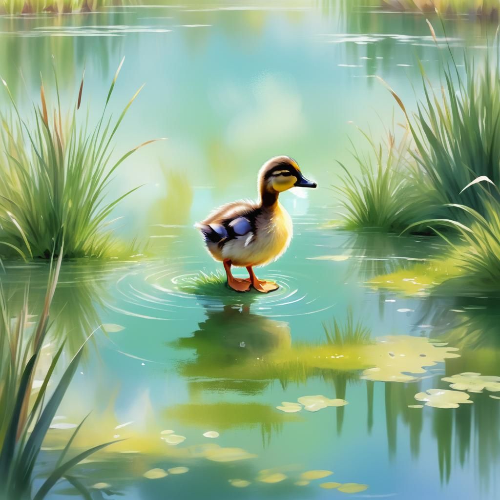 Adorable Baby Duck in Watercolor Style