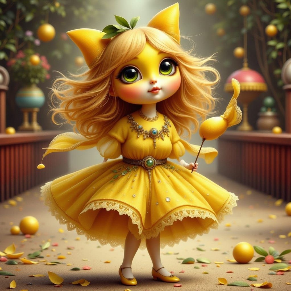 Cute Anthropomorphic Lemon in Fancy Gown