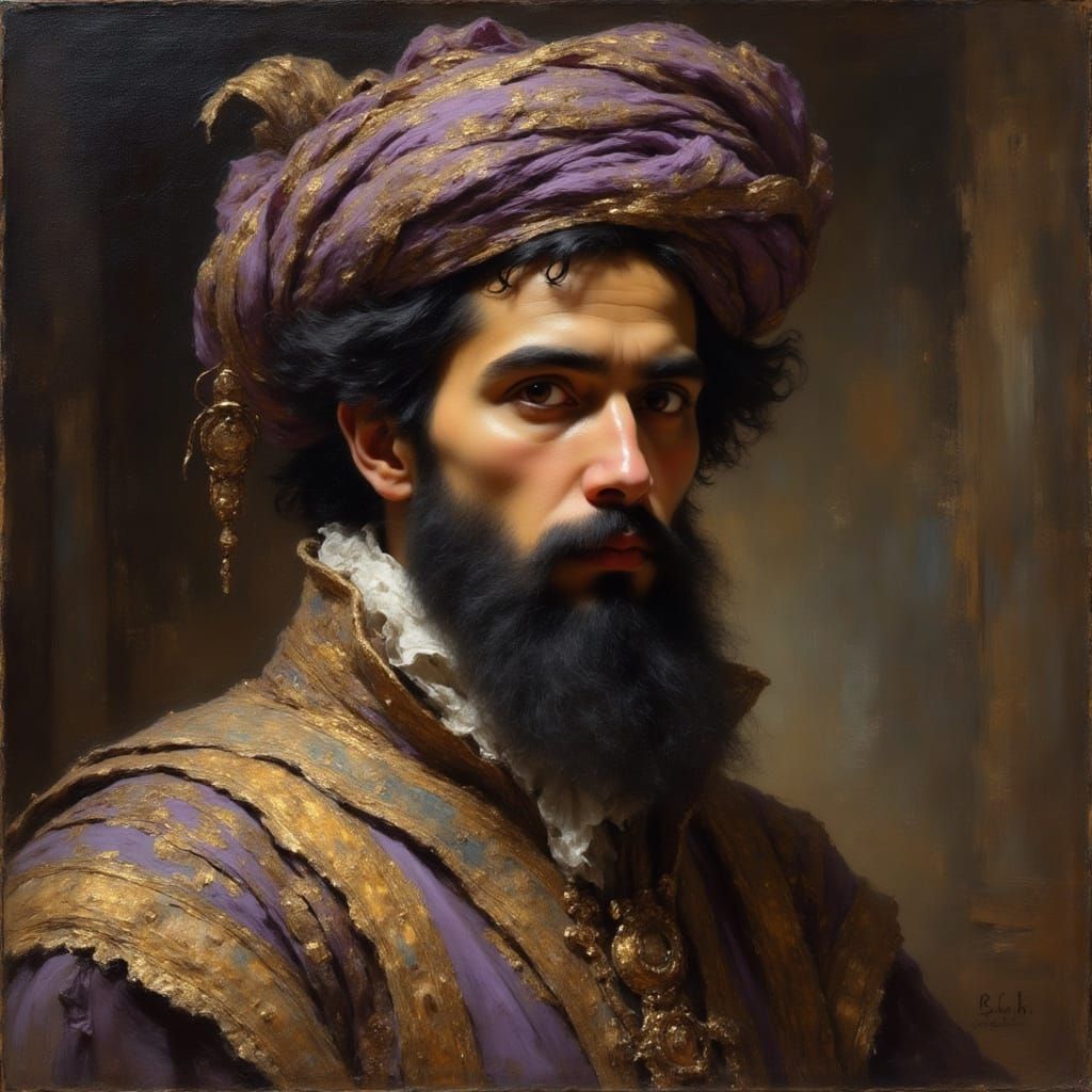 Arabian Man in Rembrandt-Style Oil Painting