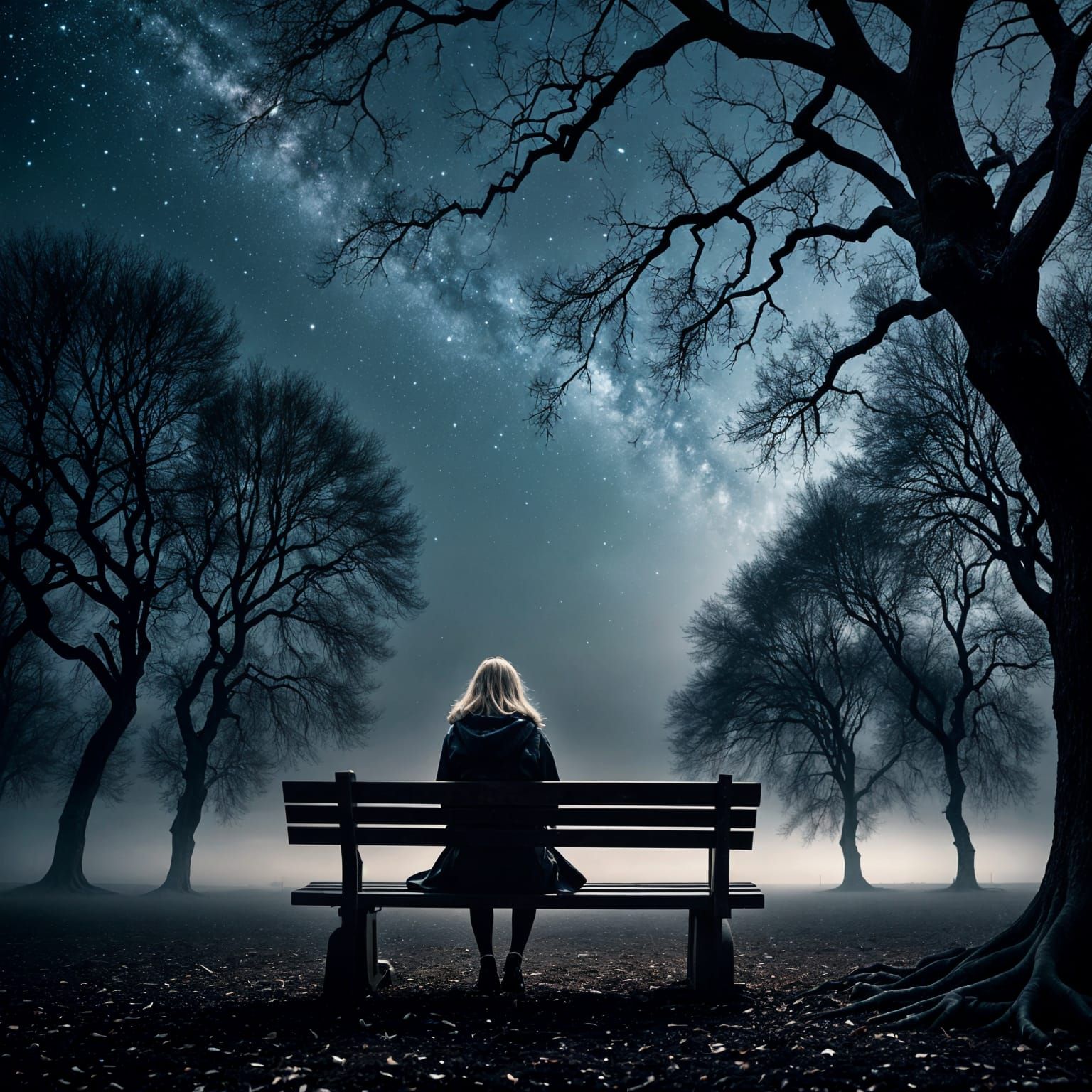 Person on Bench Gazing at Sky