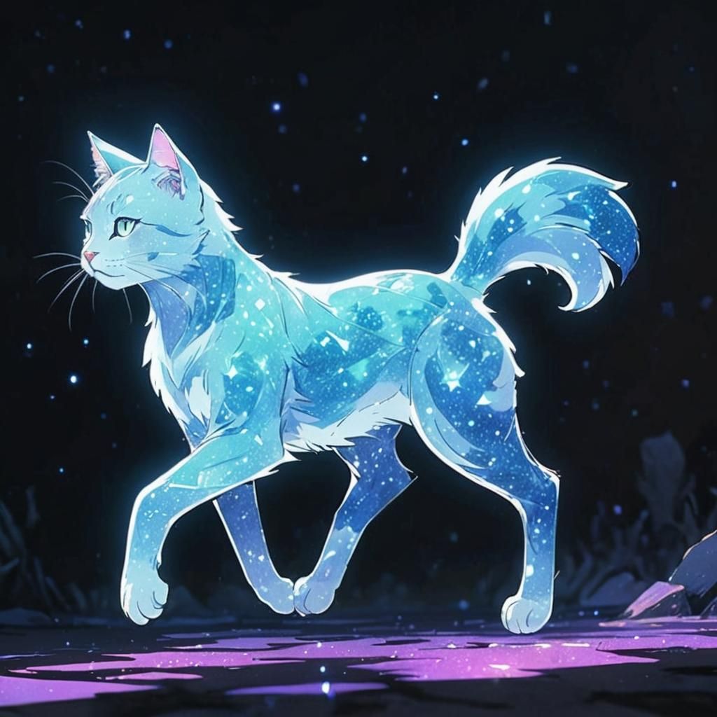 Glass Cat Prowls in Cel-Shaded Anime Style