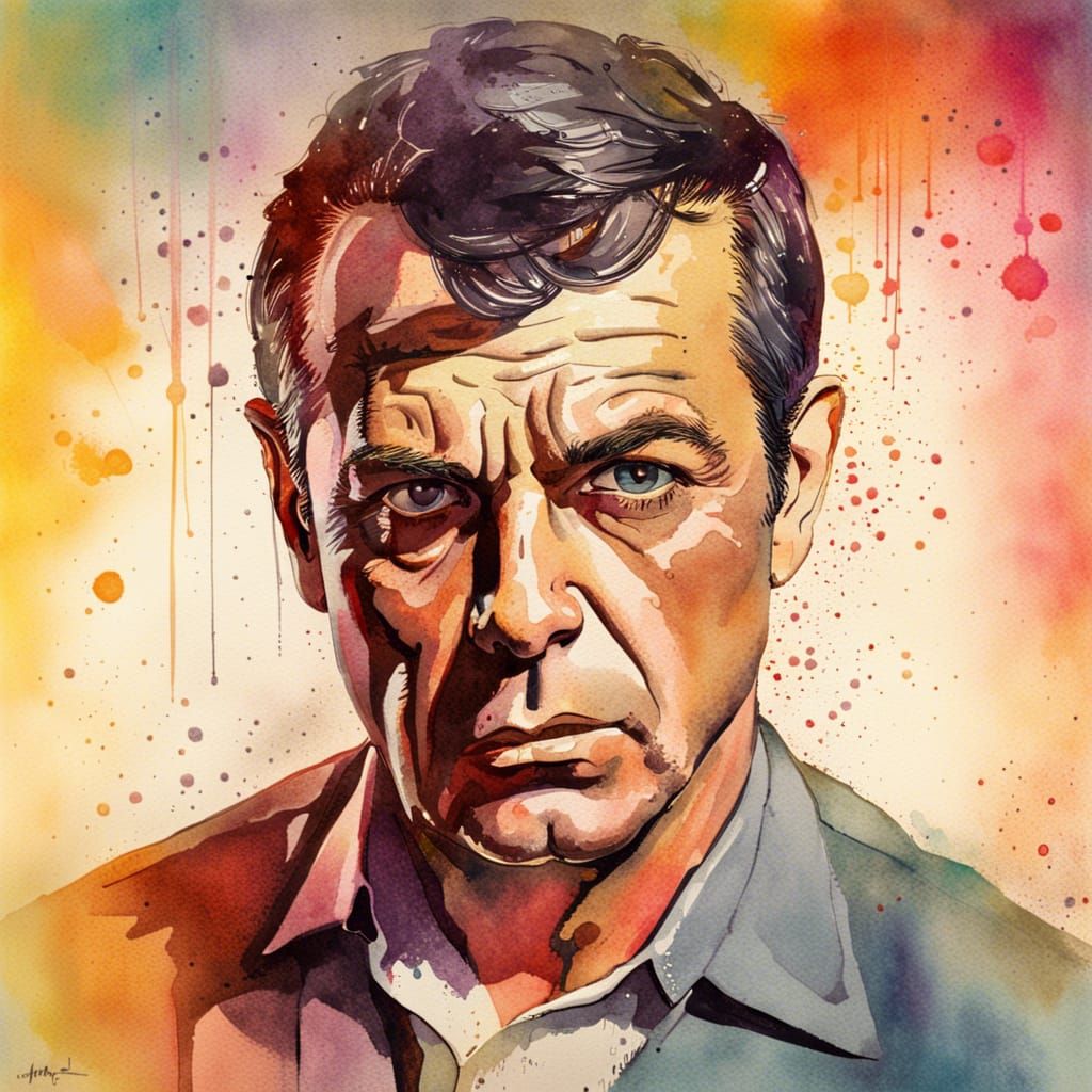 1960s Watercolor Mugshot in Hyperrealistic Splash Art