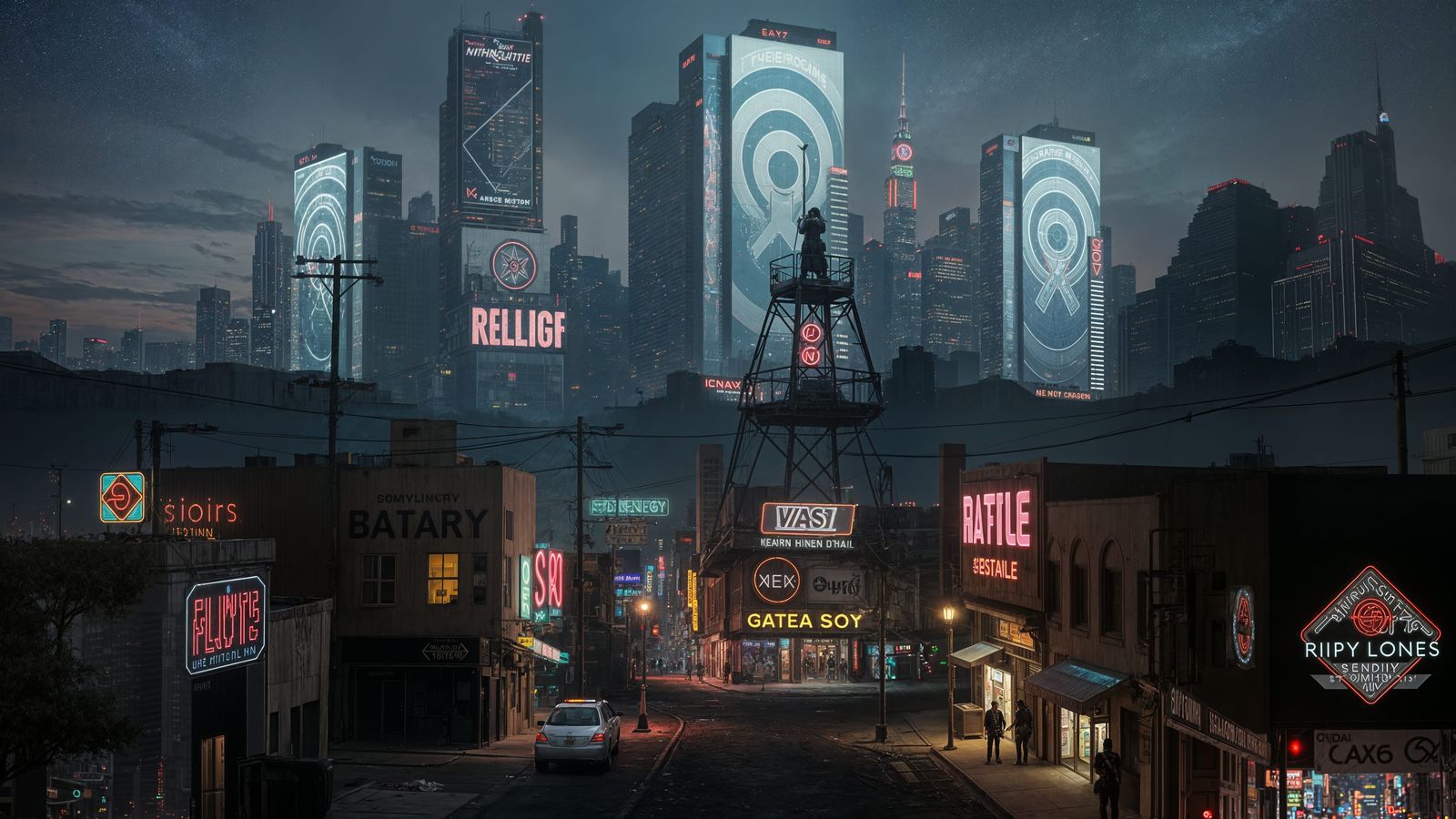 Dystopian Cyberpunk Megacity at Twilight