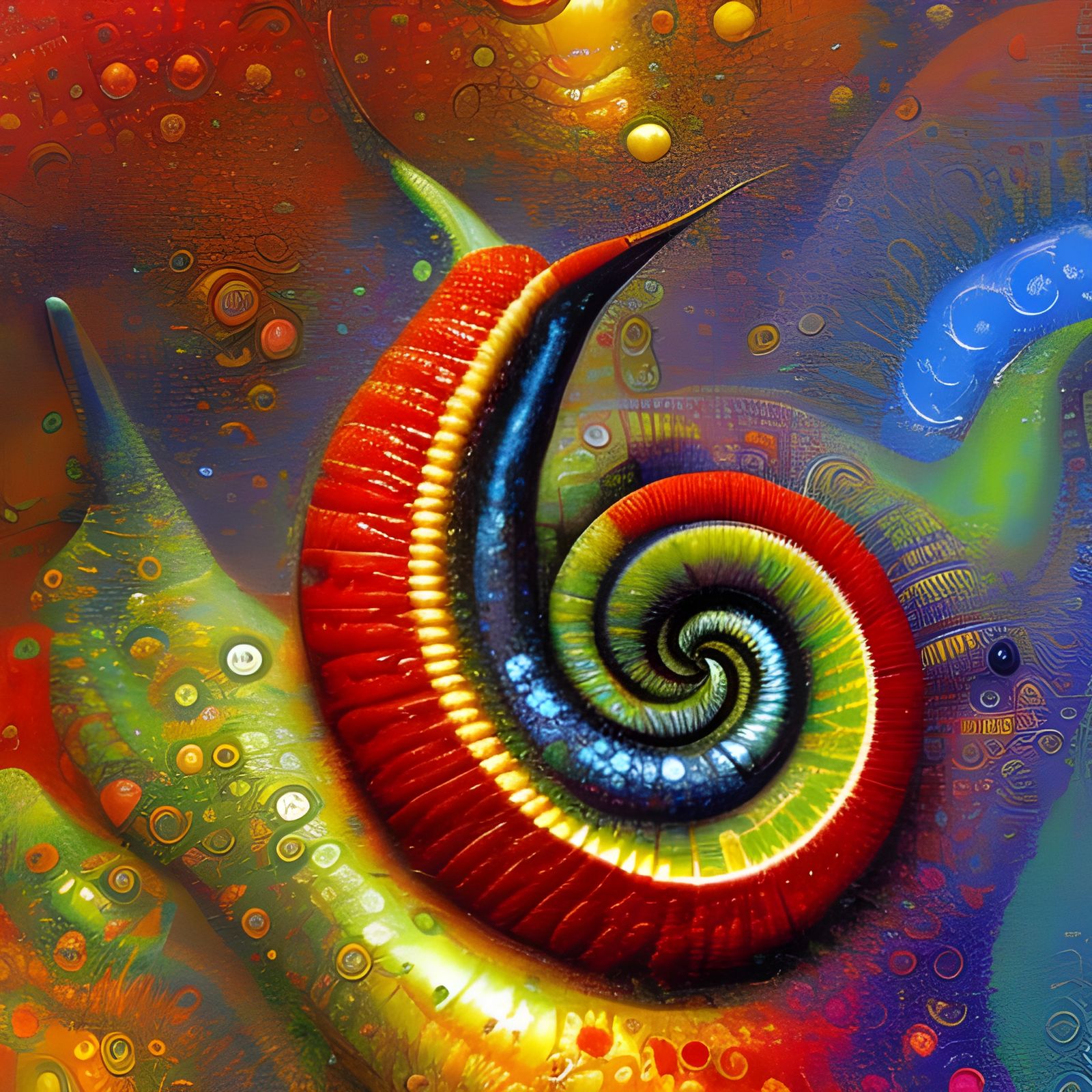Intricate Snail Vortex in Mosaic Oil Painting