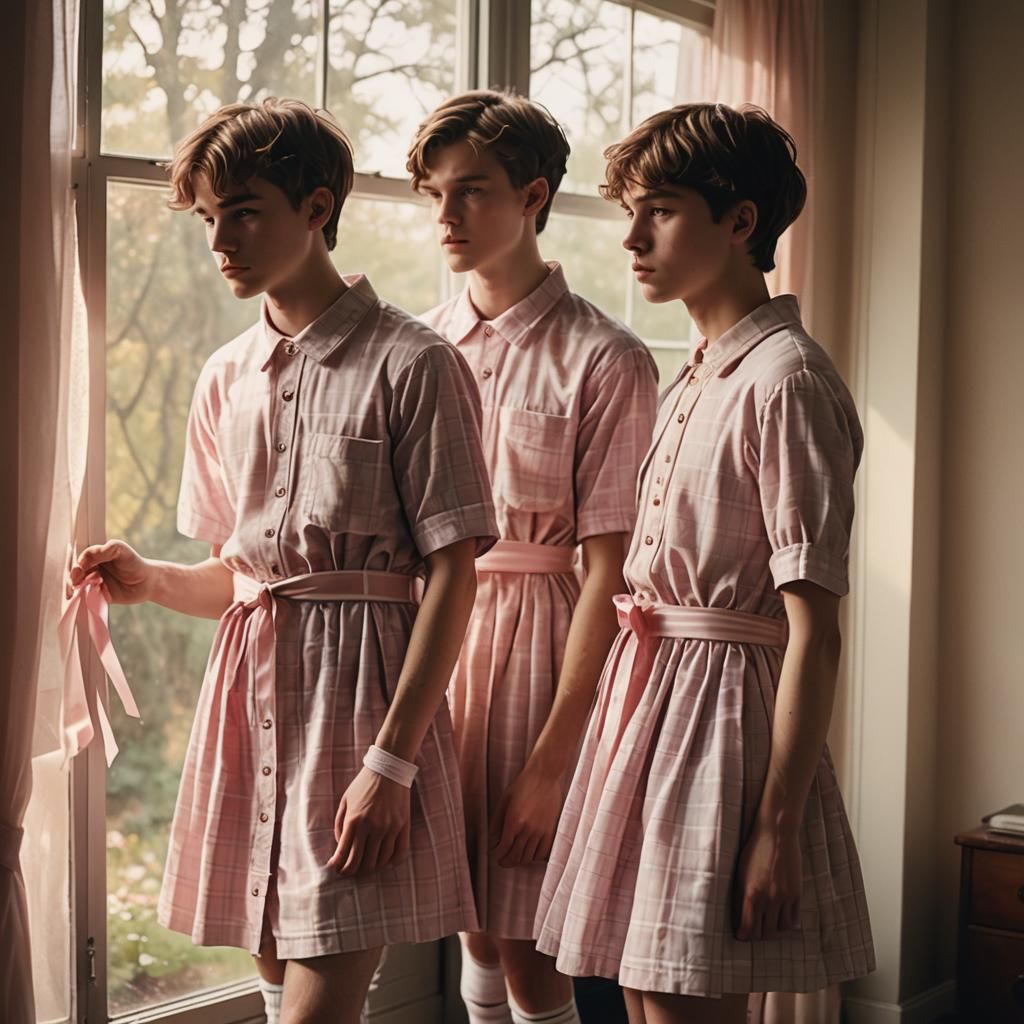 Teenage Boys in Dresses: A Cinematic Film Still