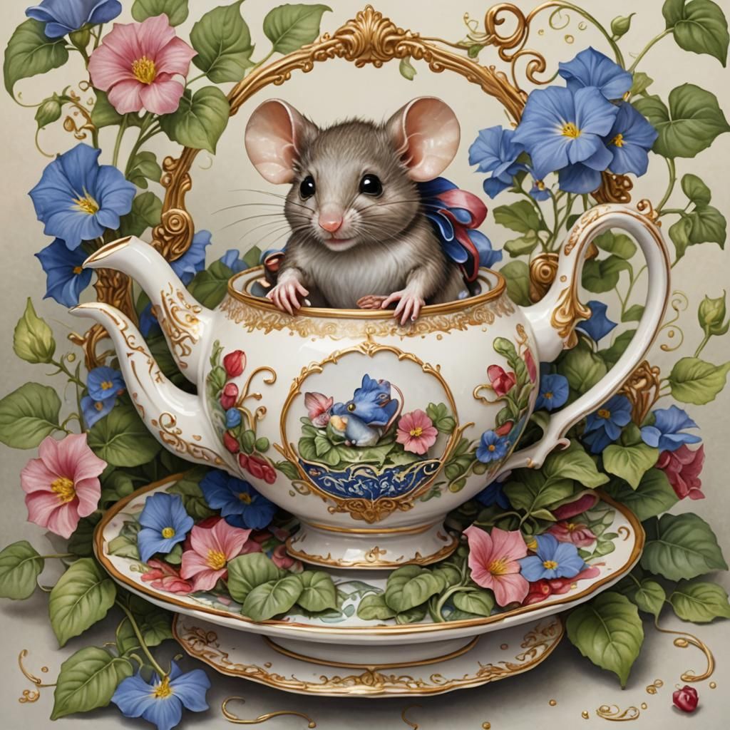 Fairytale Mouse Tea Party in Teapot