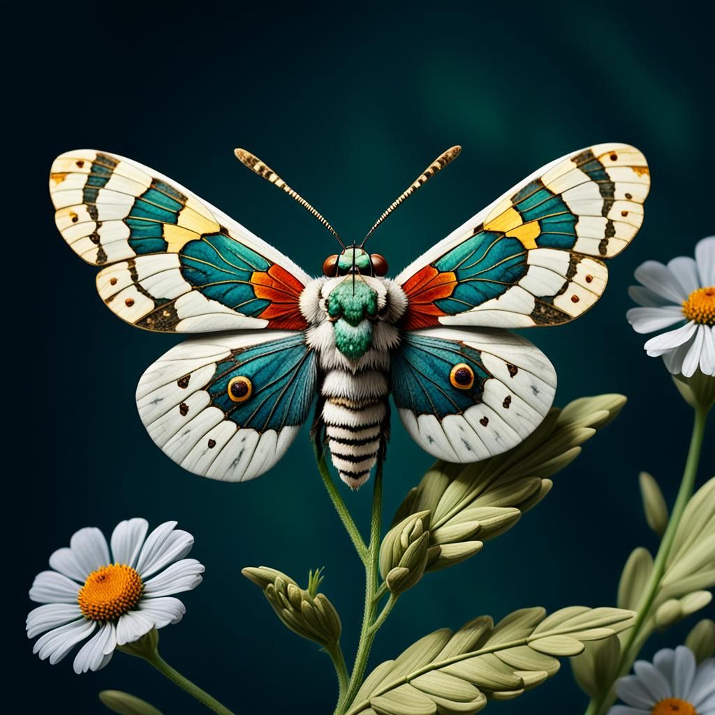 Marble Moth on Flower, Neo-Primitivism Style