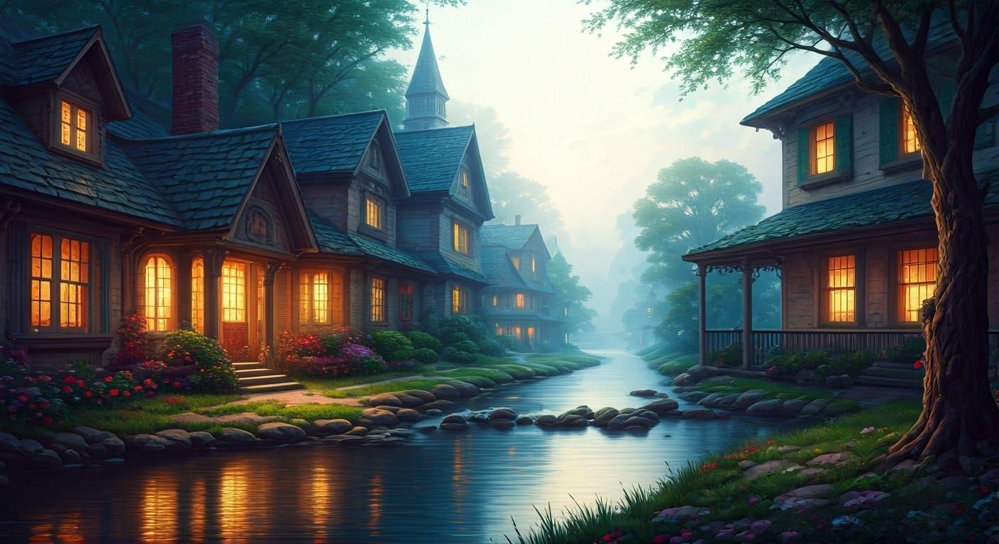 Ethereal Fantasy Scene in Thomas Kinkade Style