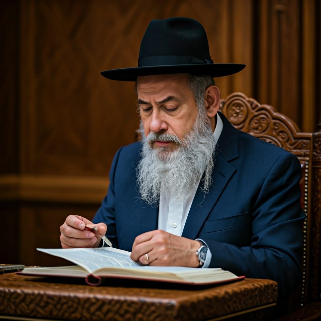 Man with Beard Praying in Traditional Jewish Attire