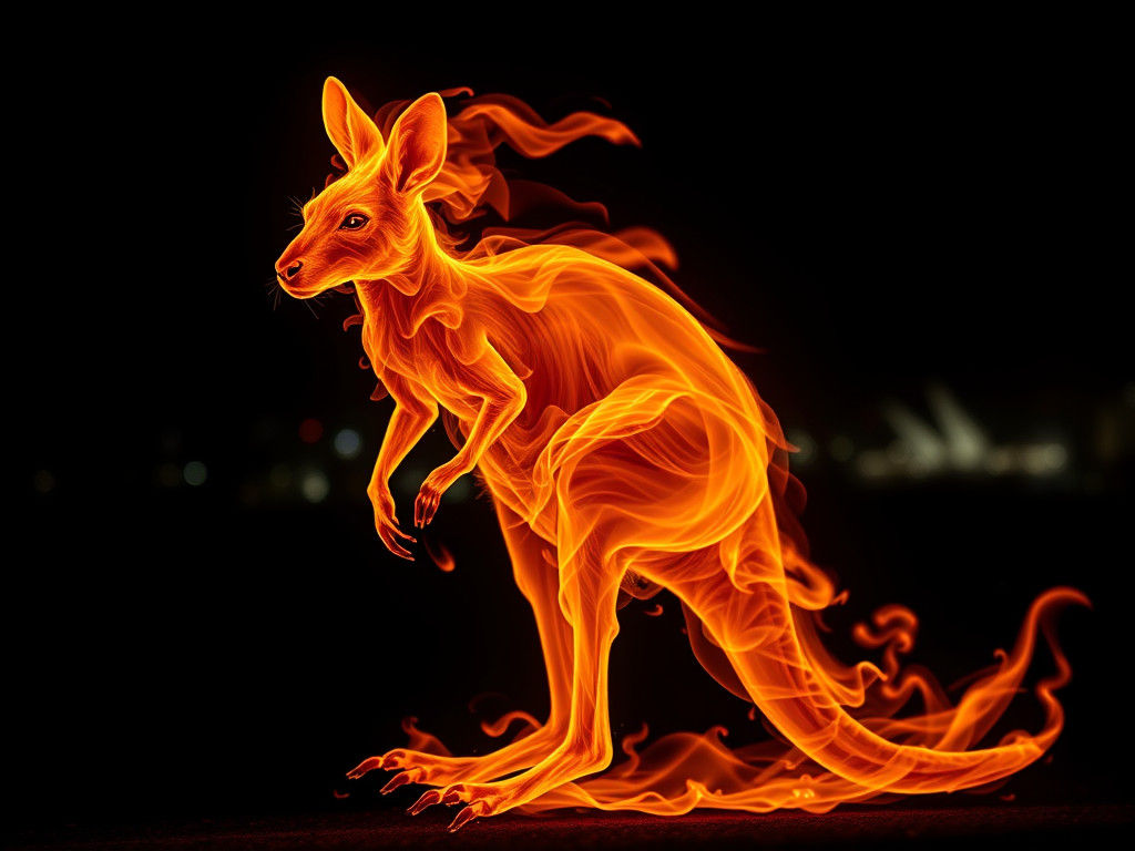 Fiery Kangaroo Leaps in Sydney Nightscape