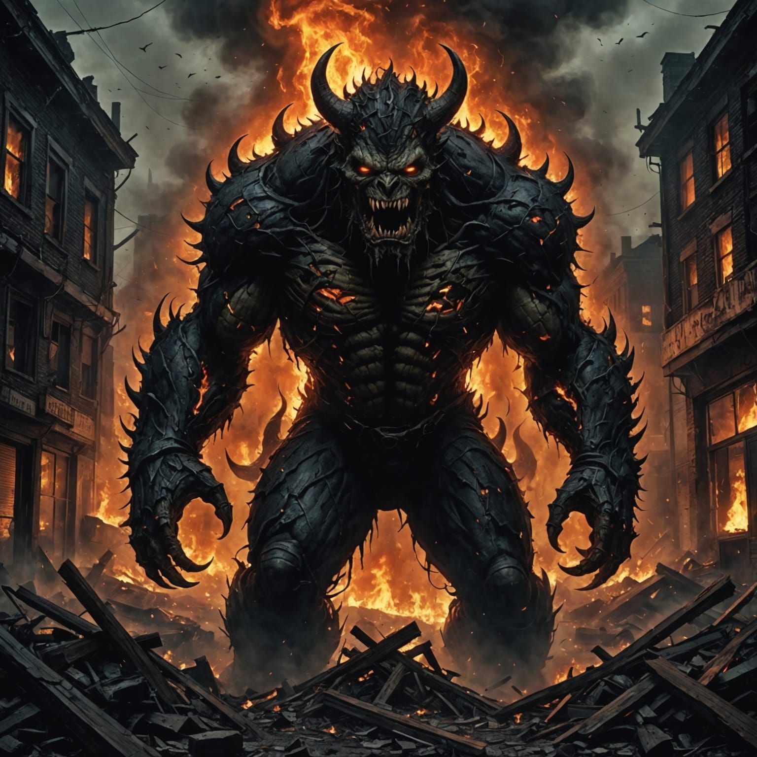 Fiery Demon Rising from Dark Depths