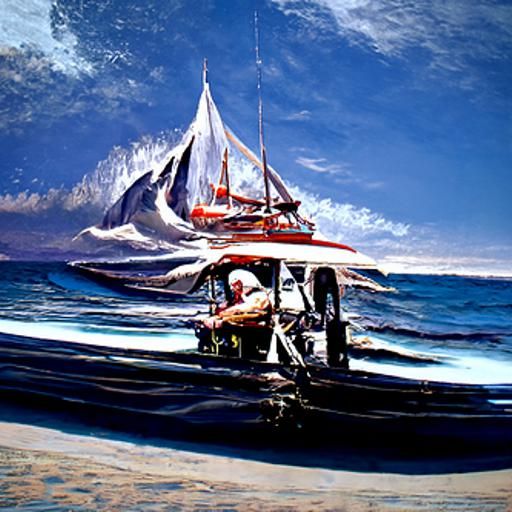 Ocean Boat Painting in Gurney Style