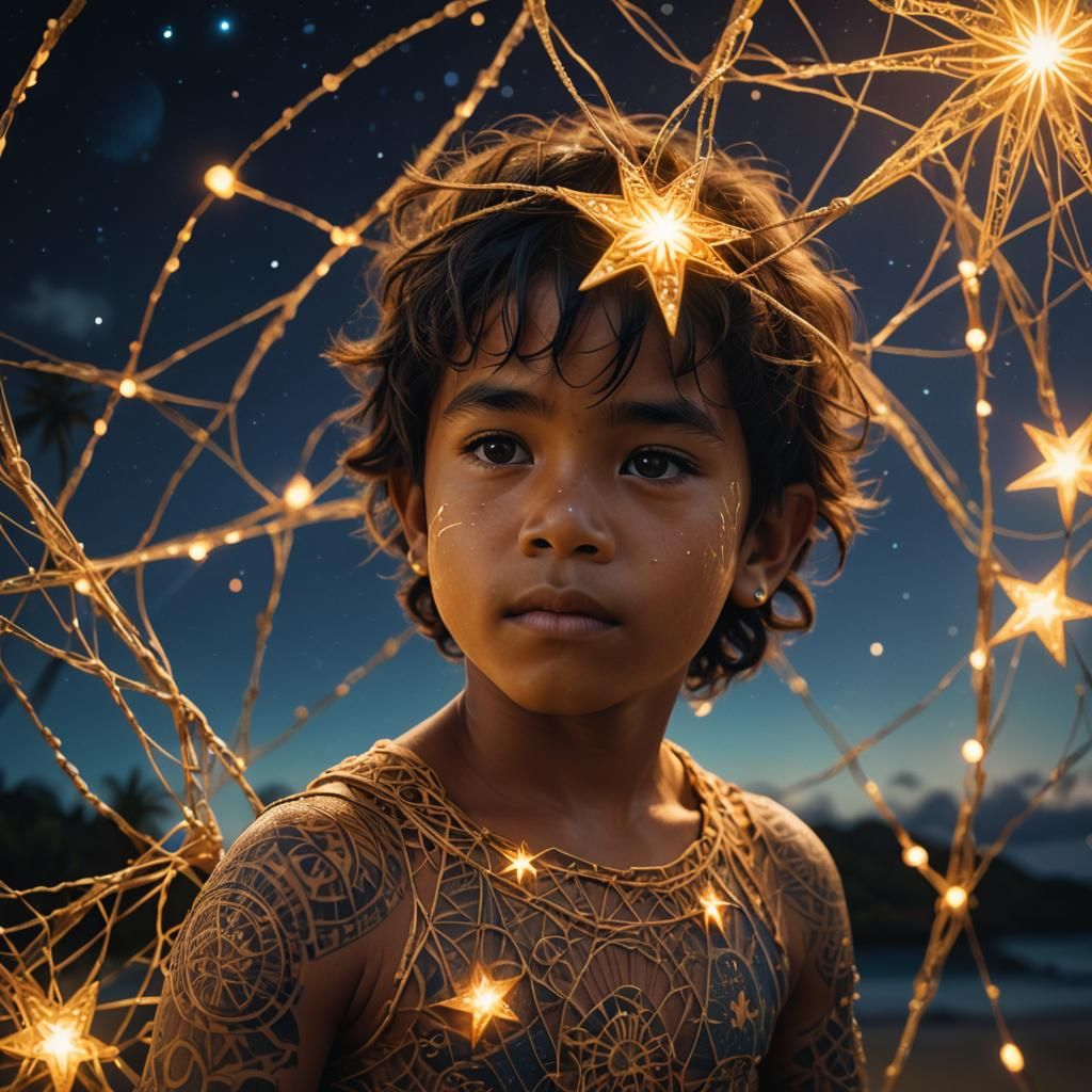 Cinematic Boy Holds a Glowing Star Net in Dreamy Ambient Lig...