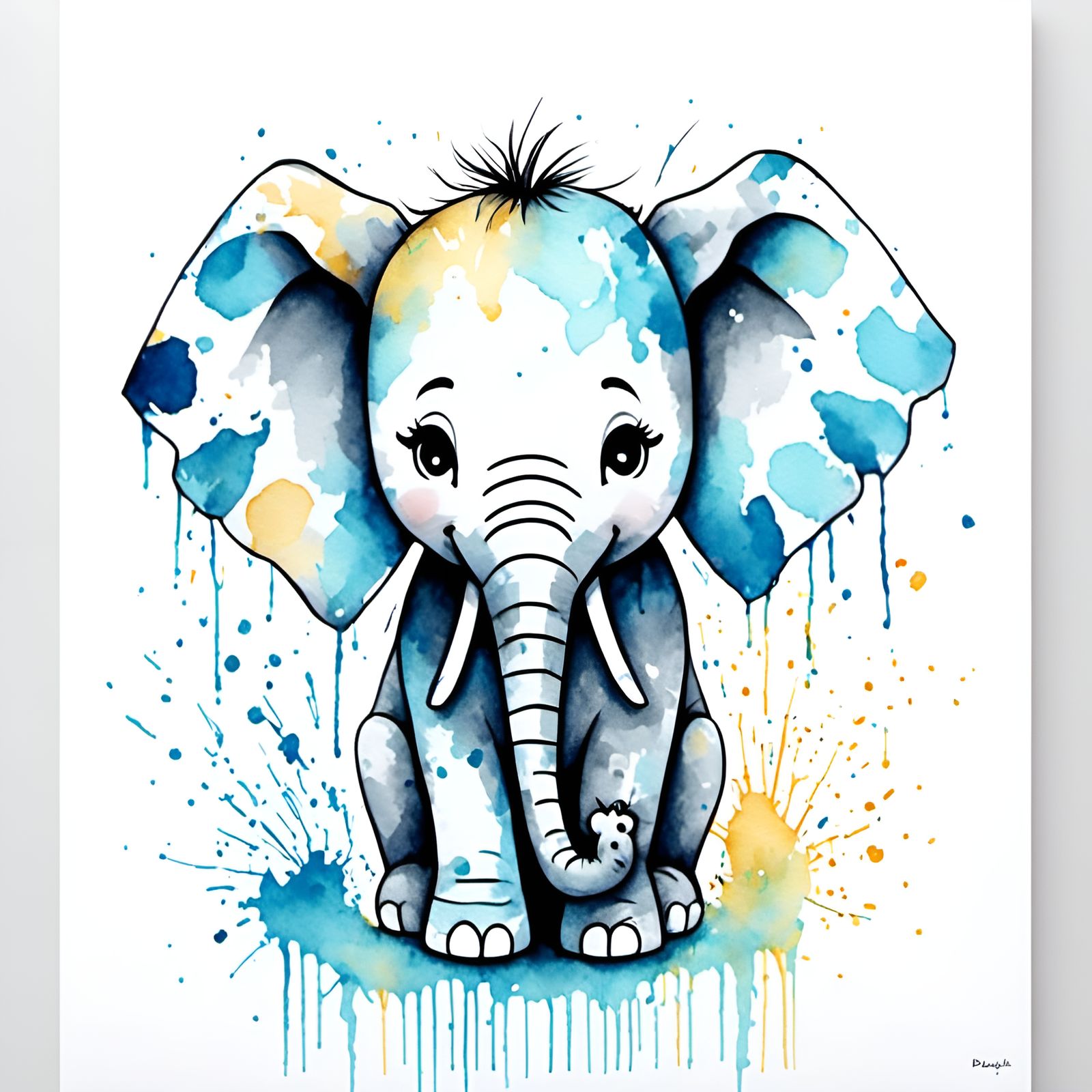 Cute Pastel Cartoon Animal Watercolor Sketch