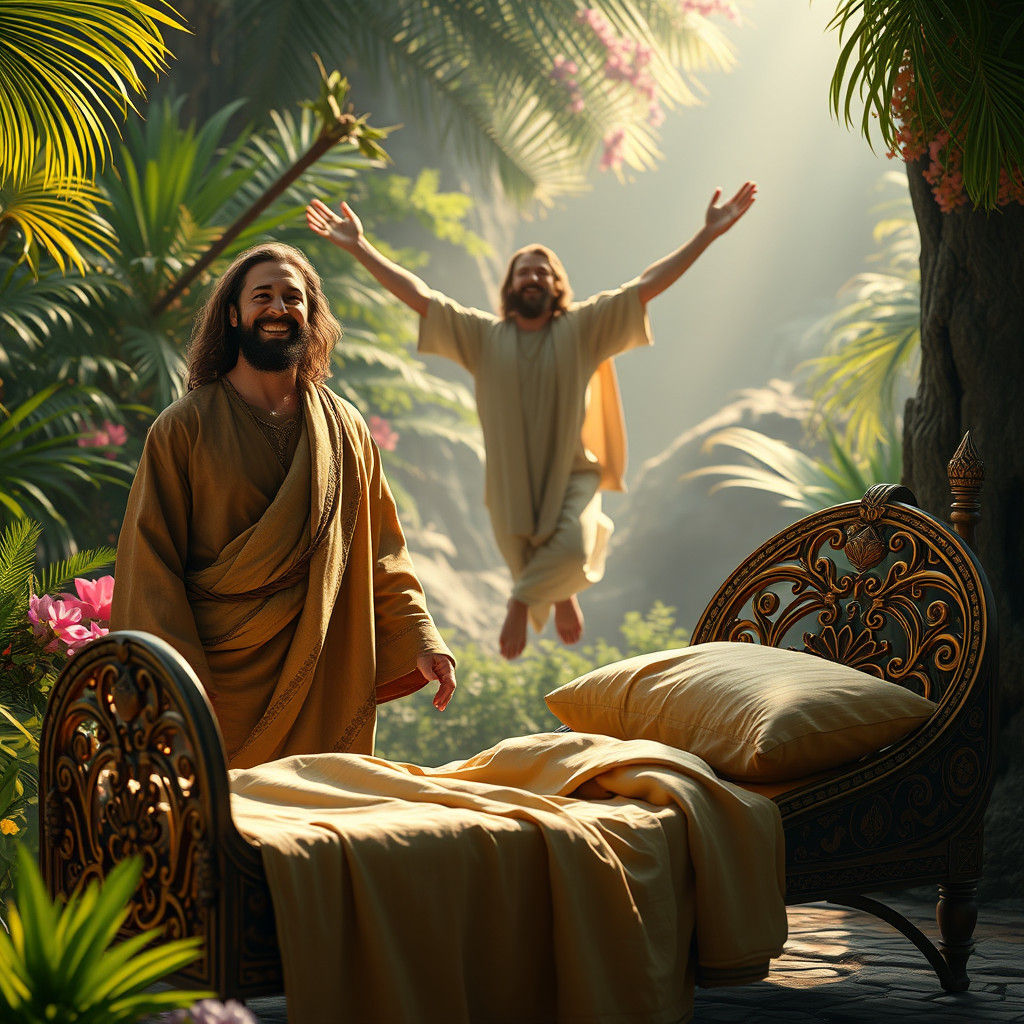 Radiant Jesus Smiling in Fantasy Landscape