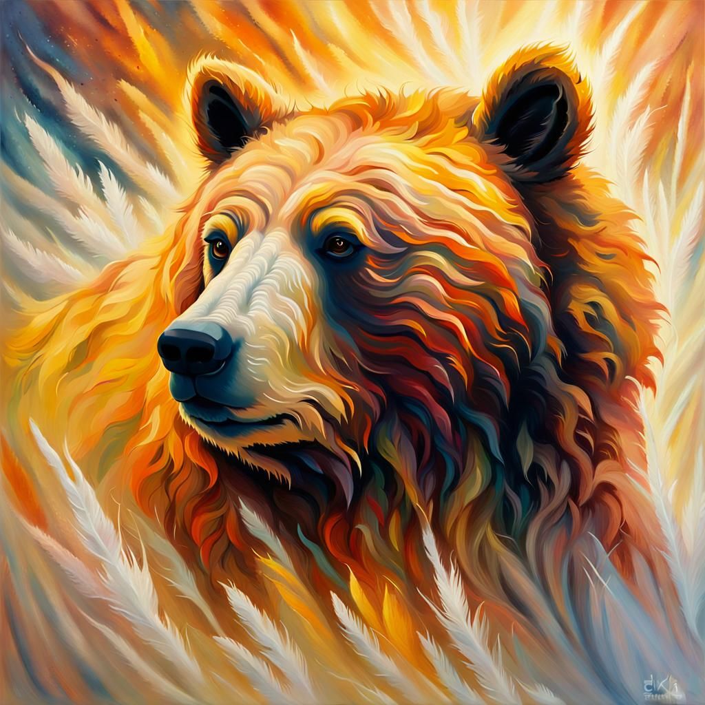 Ethereal Bear Spirit Ascending: An Oil Painting