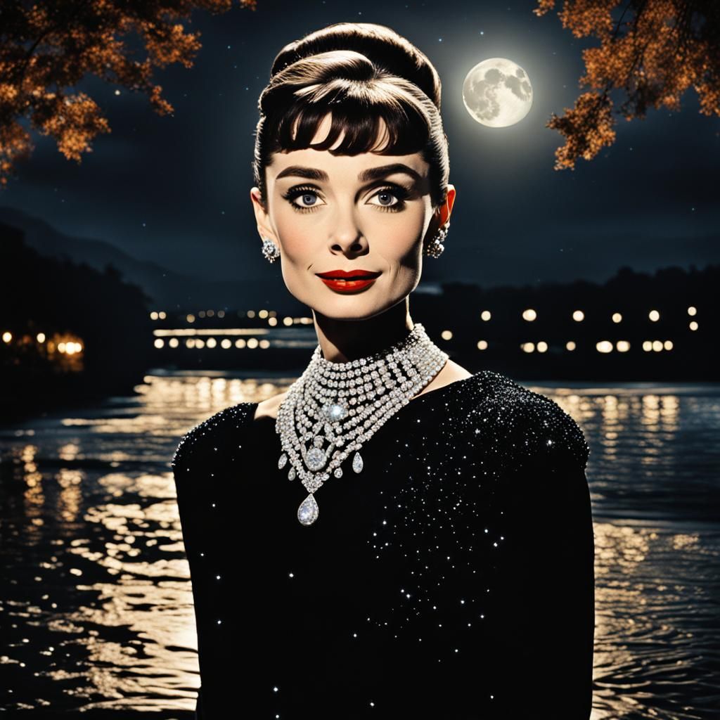 Audrey Hepburn Portrait by Moonlit River in HDR