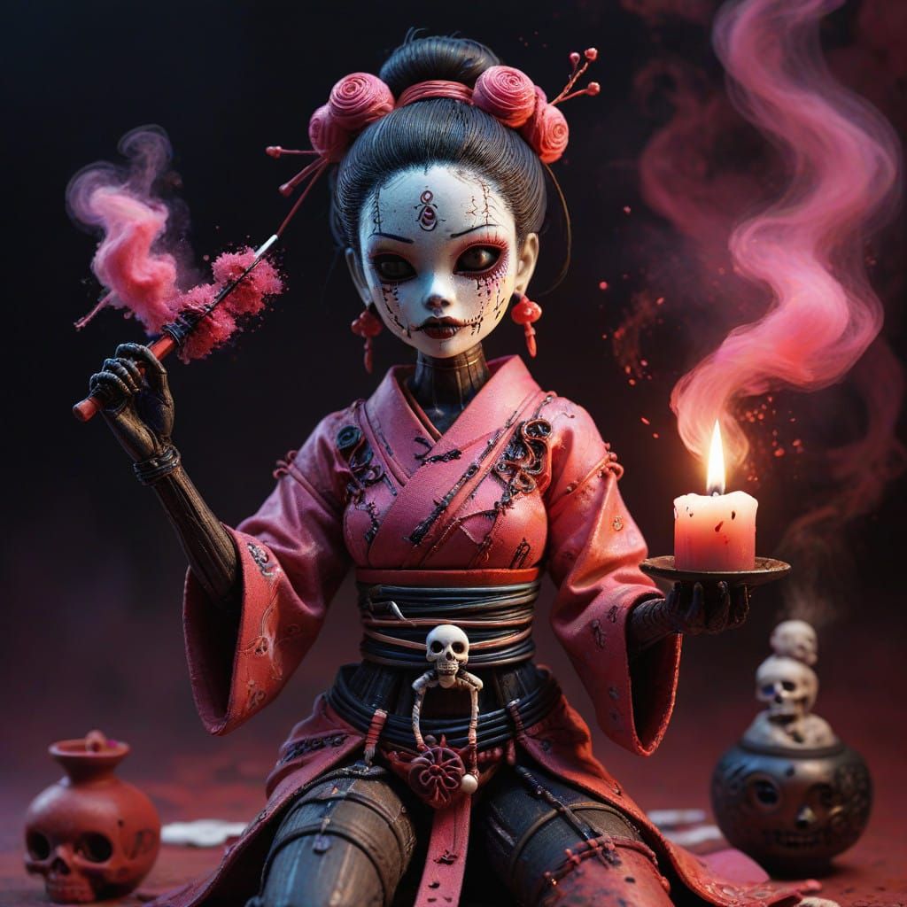 Voodoo Doll of Red Chalk and Black Stone