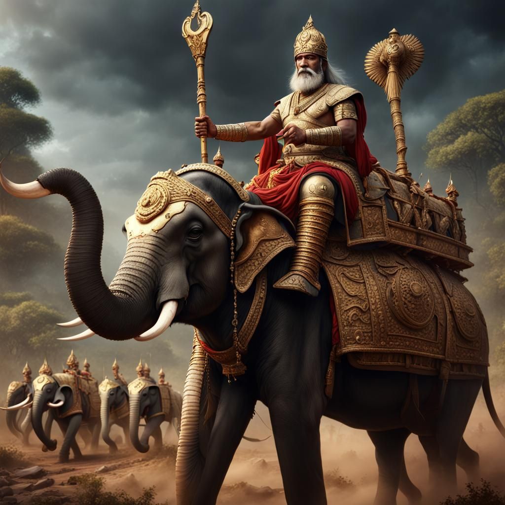 Indian King Leads Army in Detailed Matte Painting