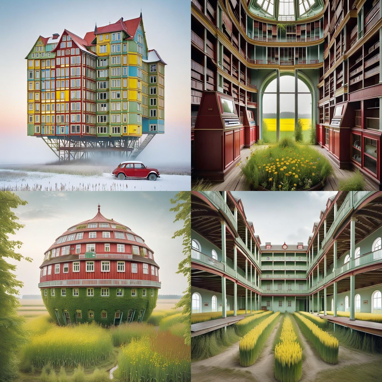 Surreal Architectural Collage in Dreamlike Style