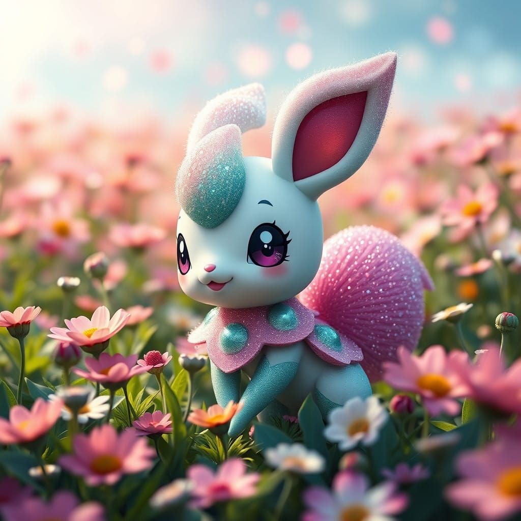 Chibi Shaymin in Whimsical Floral Wonderland