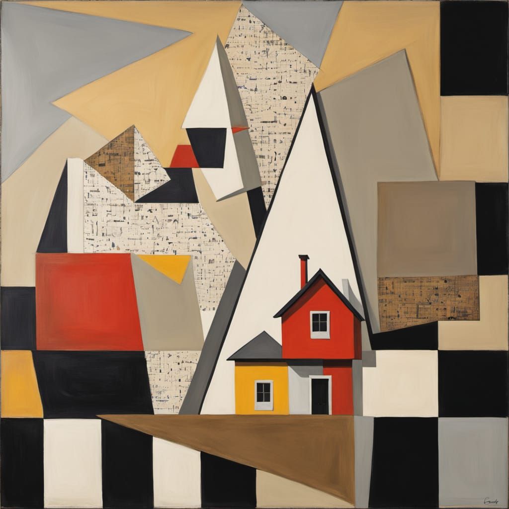Cubist Collage of Fragmented Artworks in Oil