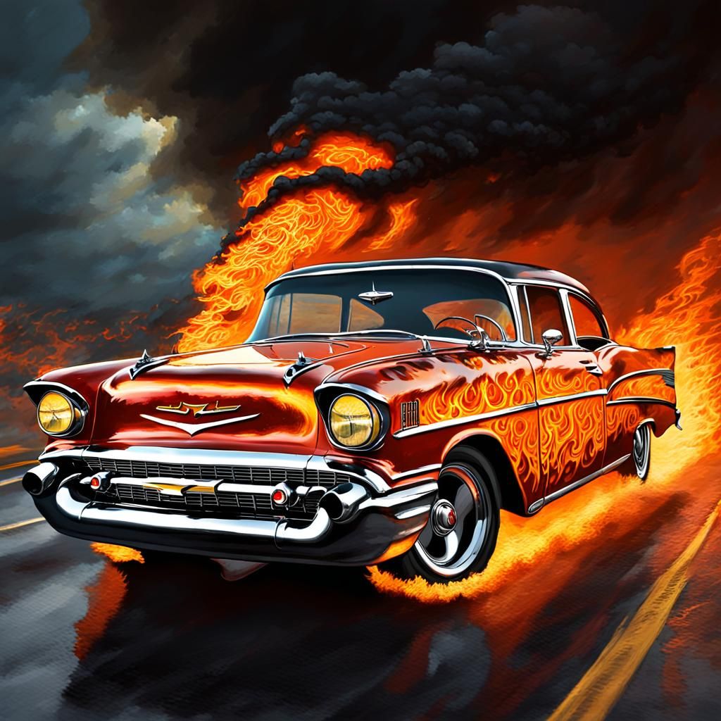 Devil Drives Chevy Bel Air Through Hellfire