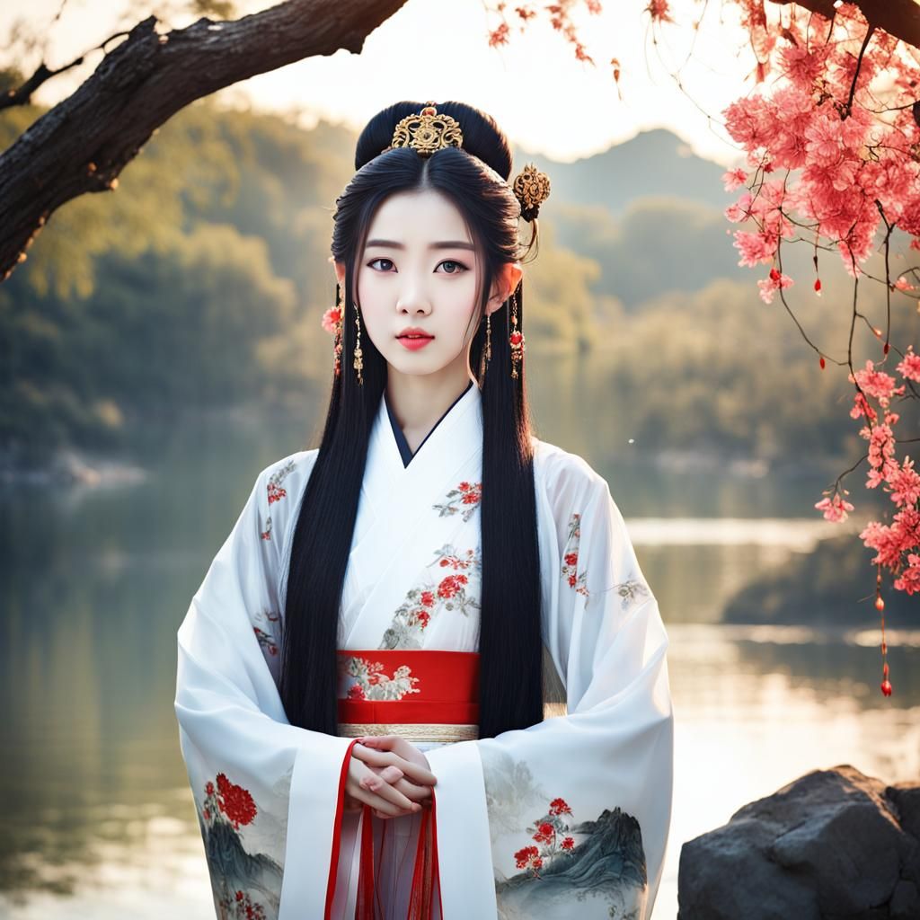 Ancient Chinese Style Goddess in White Hanfu