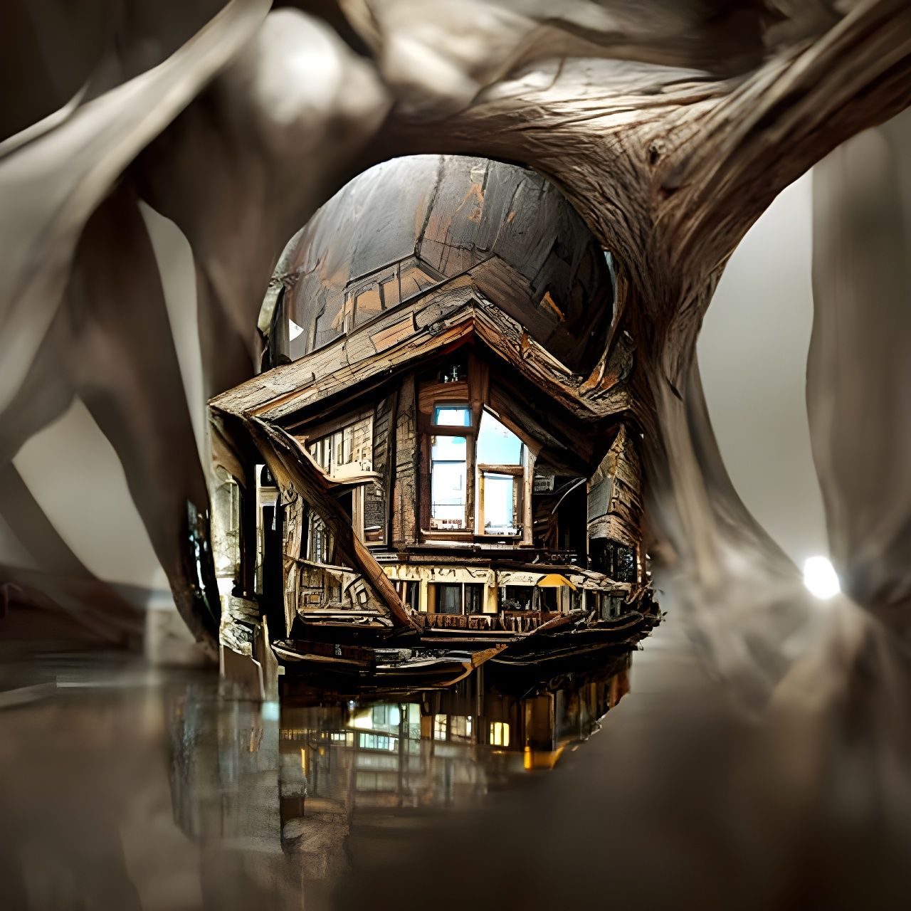Dark Fantasy: Complex Wooden House with Gravitational Anomal...