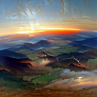 Mountain Sunrise in Oil Painting Style