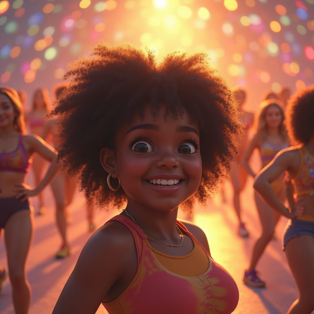 Vibrant Black Teen Girl Radiates Joy in 80's Exercise Wear