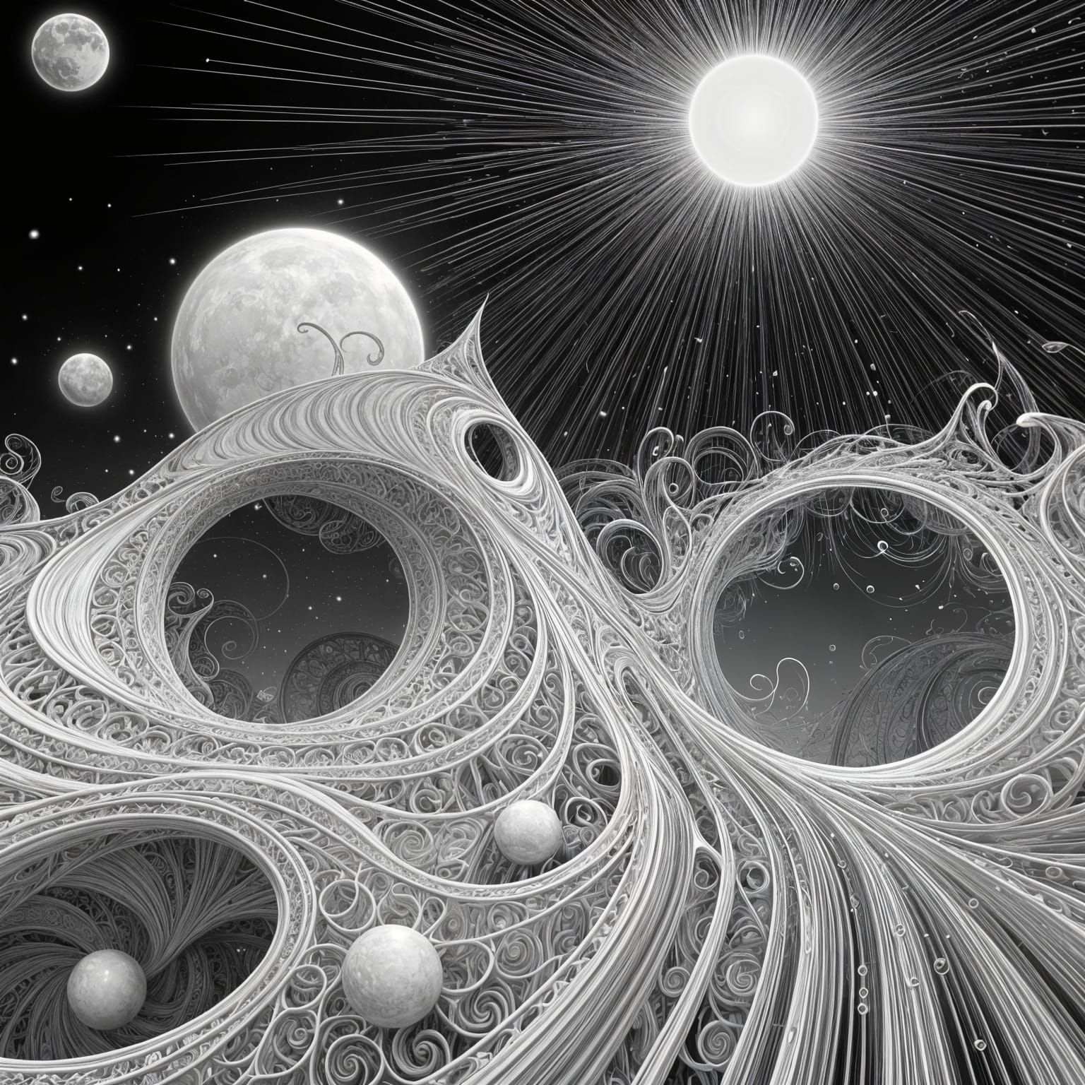 Intricate Surreal Abstract Landscape with Fractal Elements