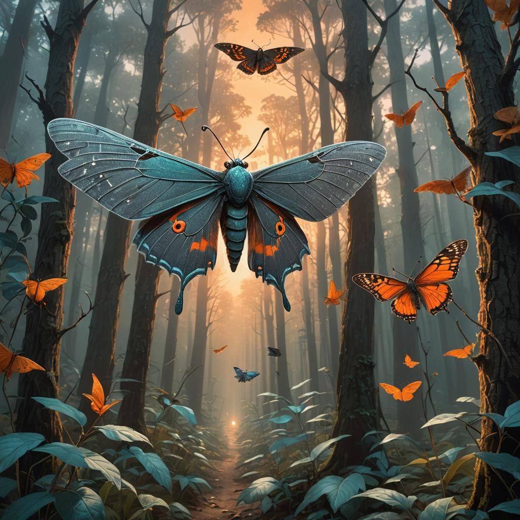 Grey Moth Attacks Awakener in Mystical Forest