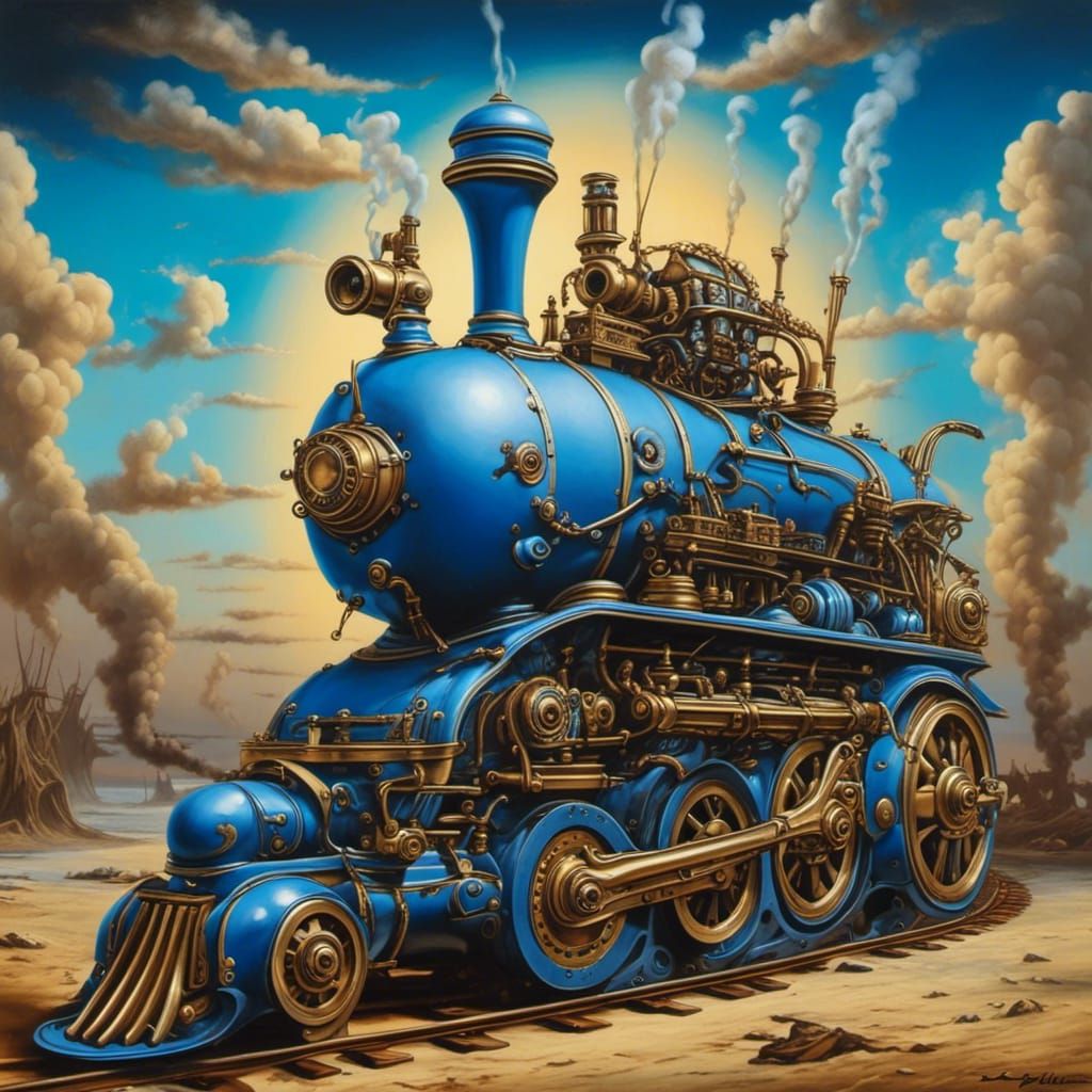 Steampunk Blue Jays in Surrealist Oil Painting