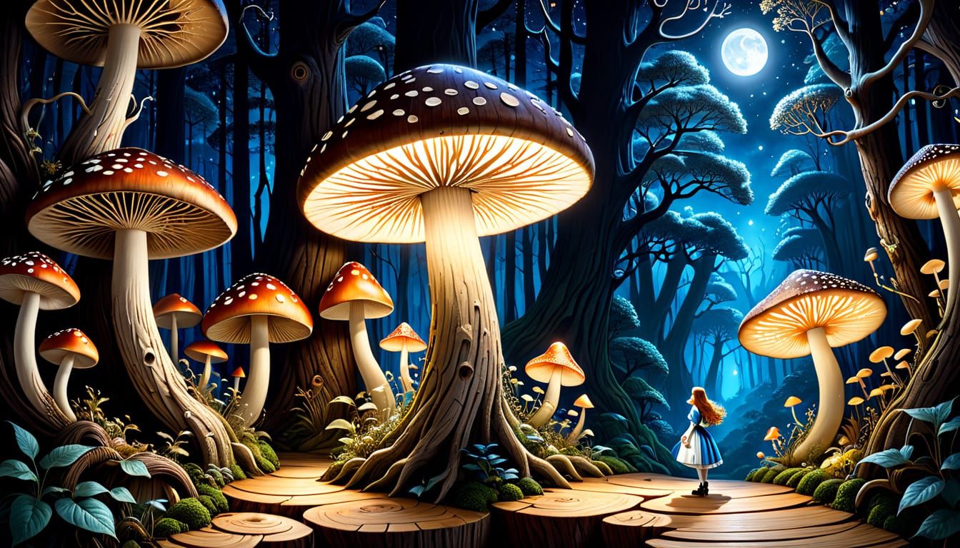 Surreal Fantasy Woodcarving in Intricate Filigree Style