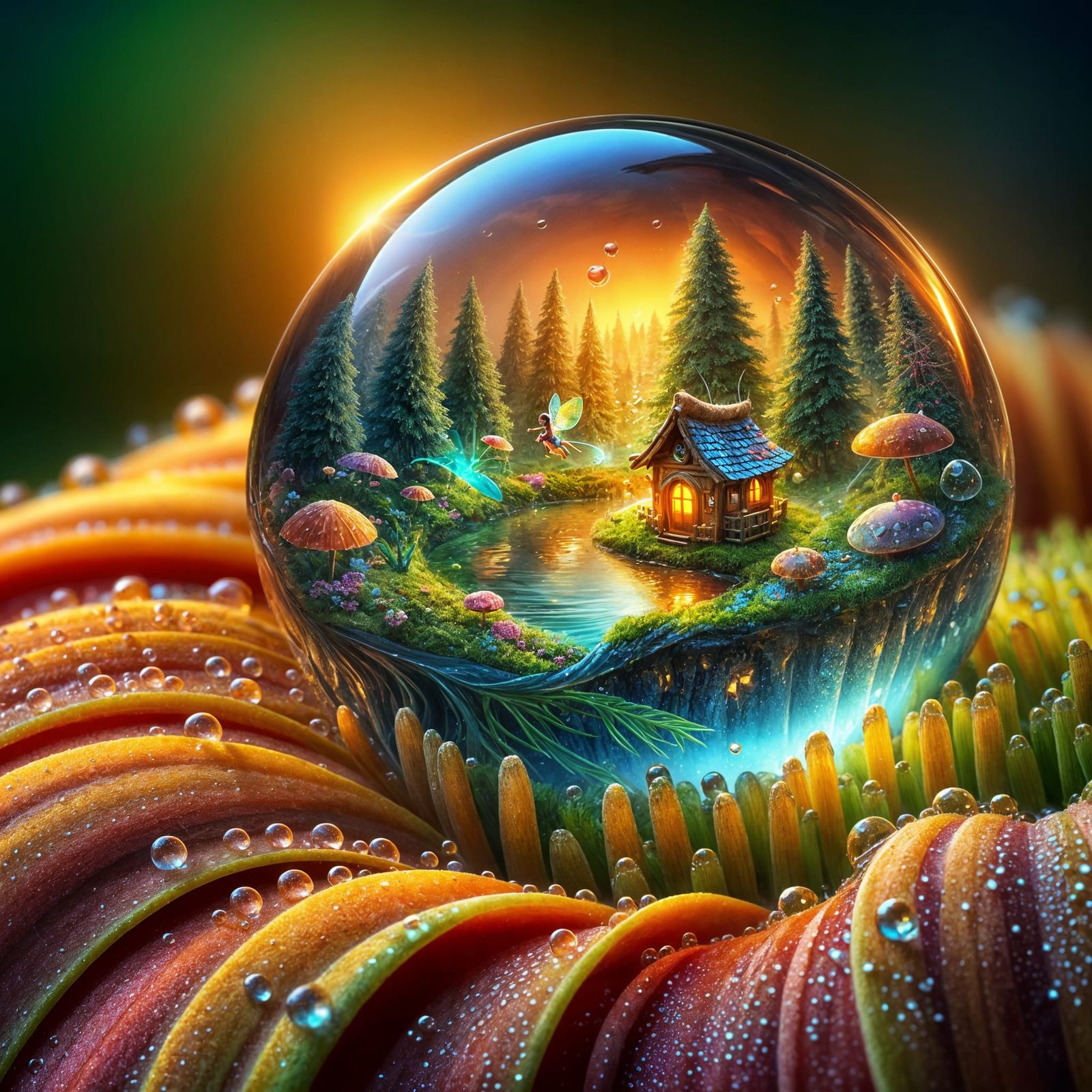 Dewdrop Reflecting a Miniature Fairy World