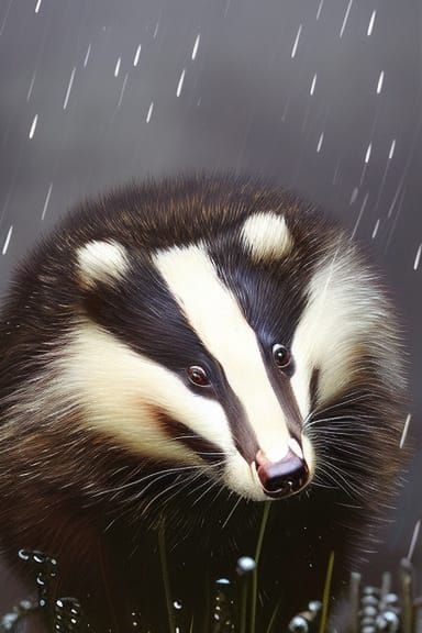 Badger in the rain