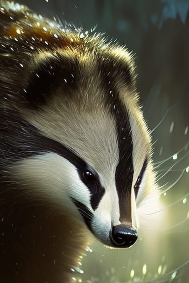 Badger in the rain