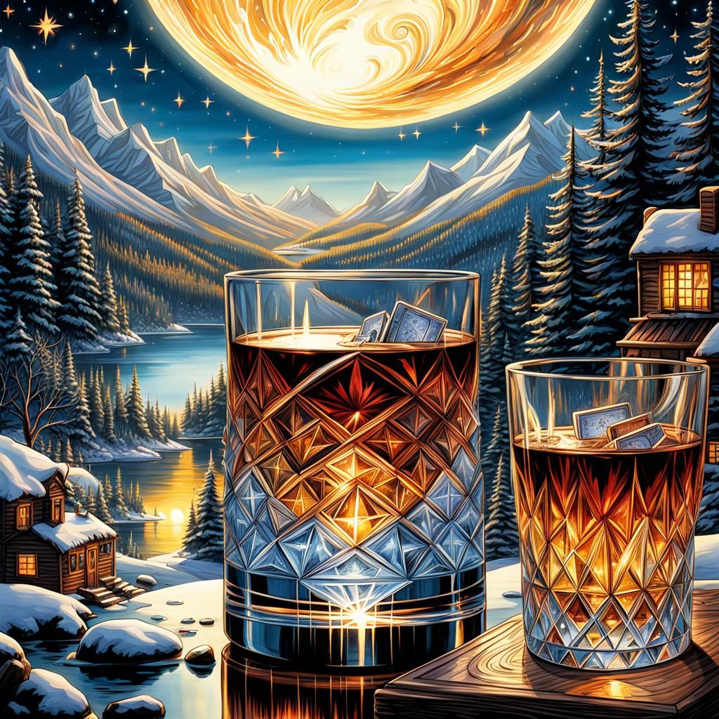 Watercolor Seasonal Landscapes with Gothic Shot Glasses