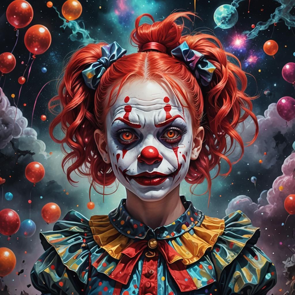 Little Girl as Scary Clown: Cosmic Illustration