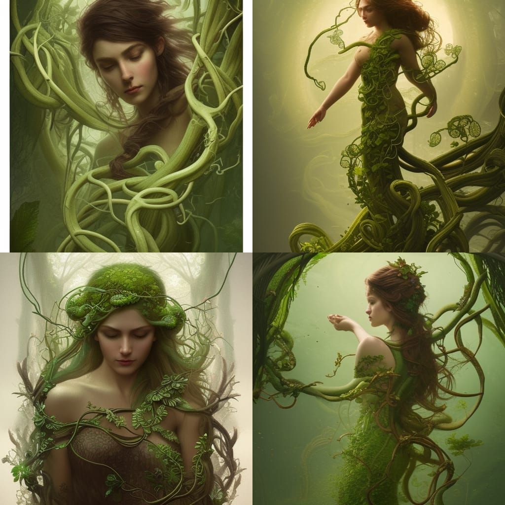 Nature Goddess with Vines and Flowers: Fantasy Art