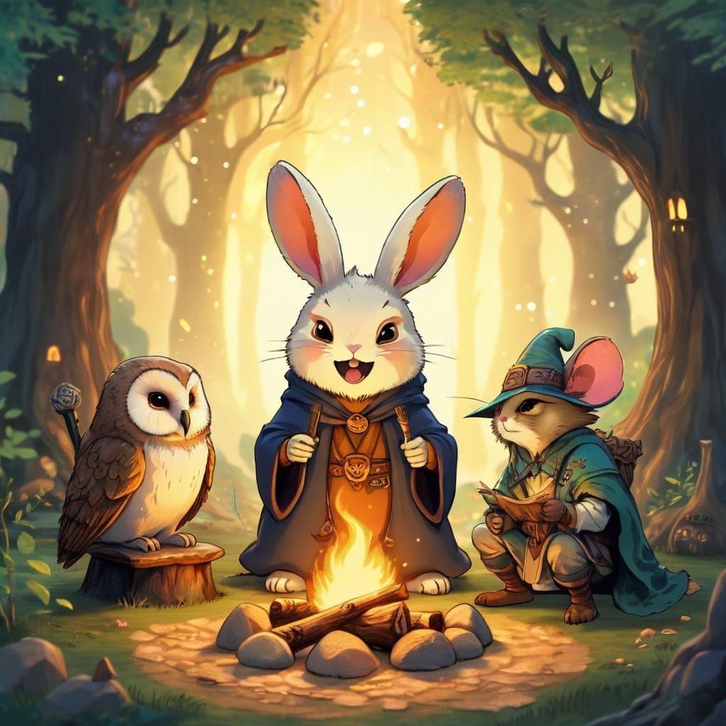 Fantasy Campfire Scene in Studio Ghibli Style