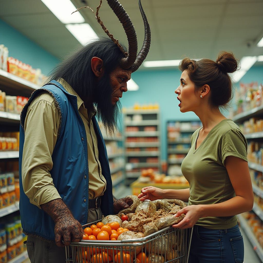 Krampus Working at Walmart in Gothic Horror Style