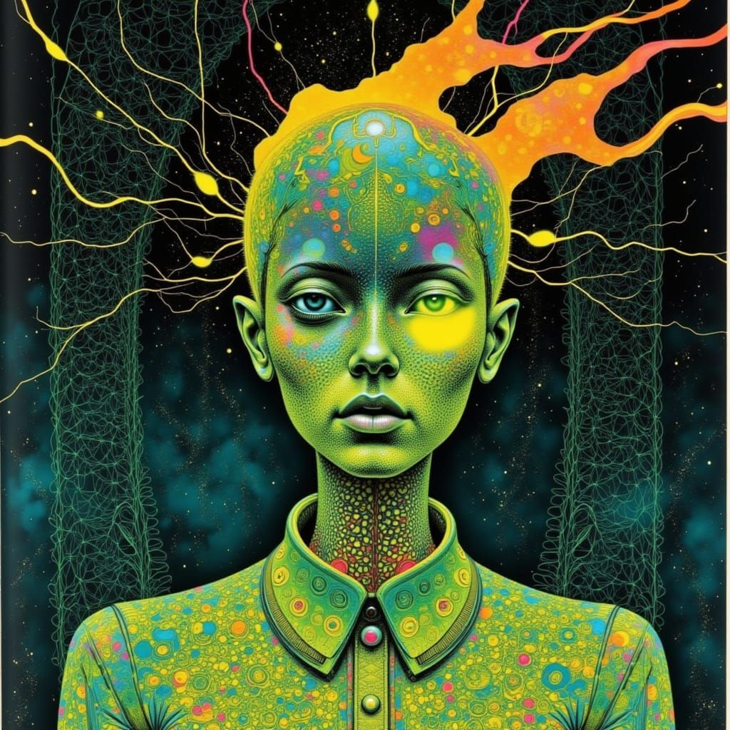 Psychedelic Robot Woman: Sci-Fi Book Cover Art